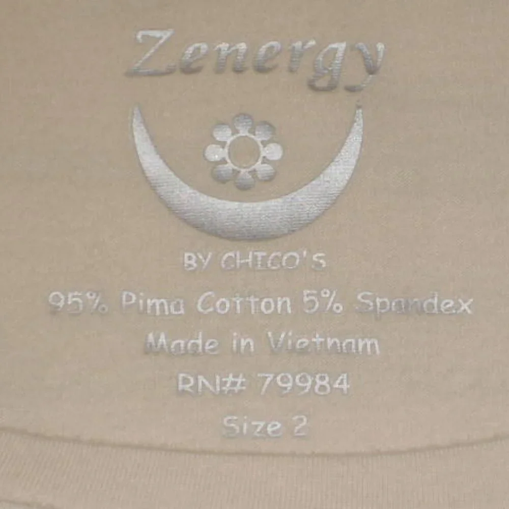 Zenergy Chicos Size 2 L Cotton Blend Gold Tan Metallic Foil 3/4 Sleeve Excellent - Picture 3 of 6